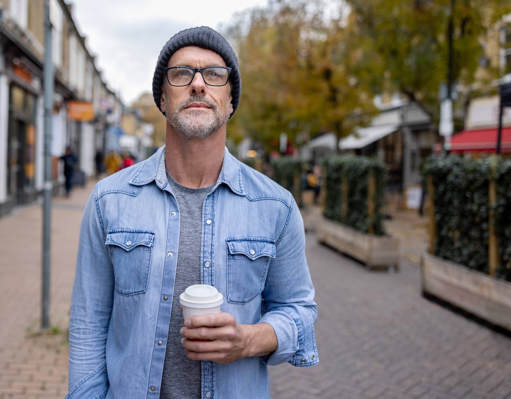 Man with many faces of depression