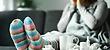 woman in comfy socks blowing her nose cold and flu