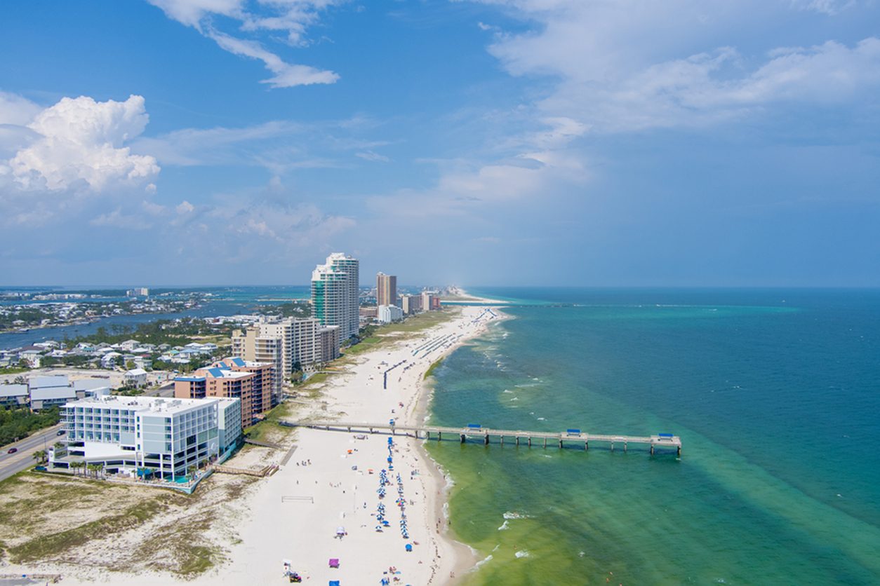 Coastal condominium corridor in the Orange Beach and Gulf Shores market.