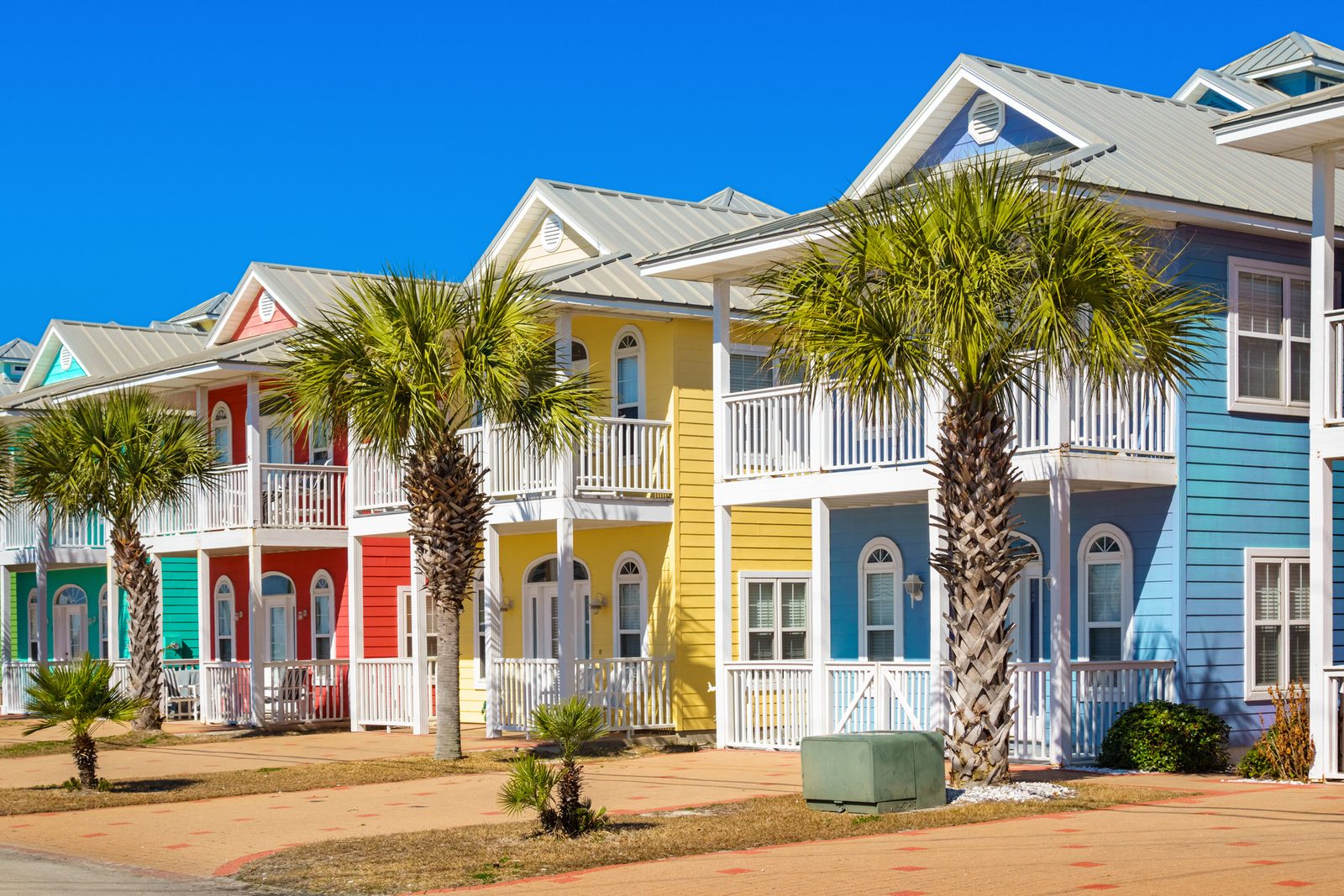 Panama City Beach condominium corridor with coastal development.