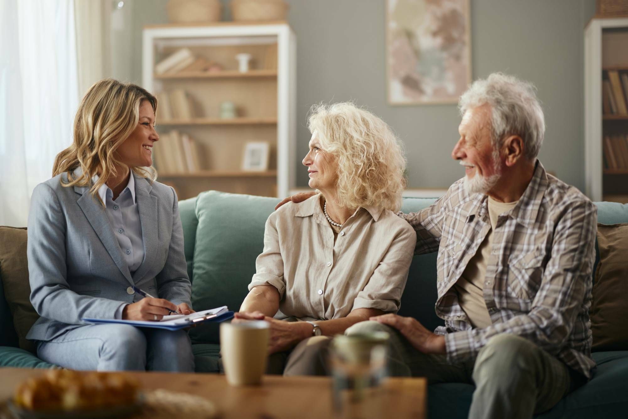 Mature couple discussing relationship changes and their real estate transaction