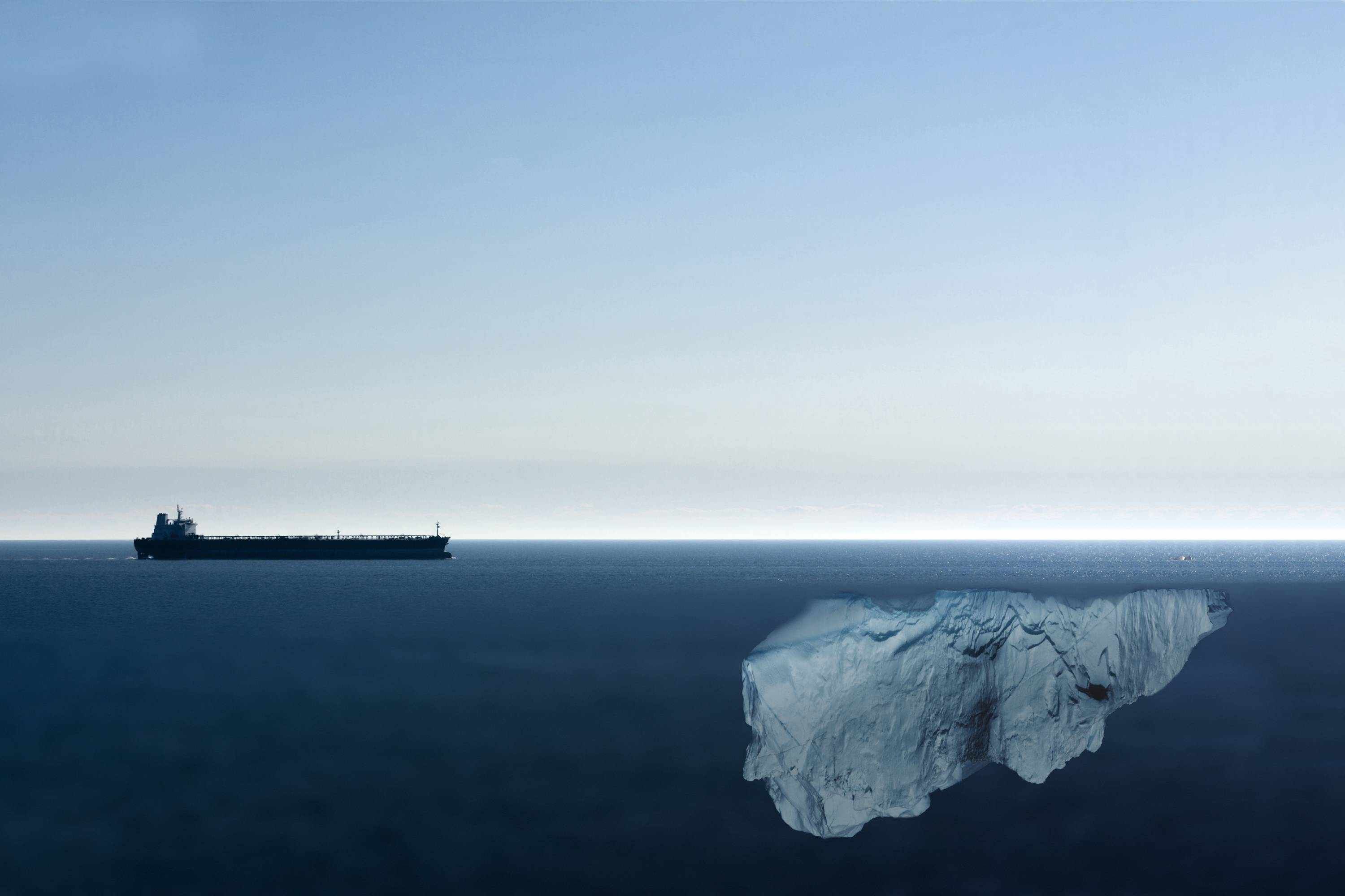 Ship moving towards a hidden iceberg risk